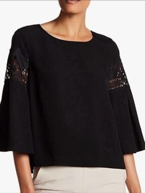 Ramy Brook Lilly Lace Sleeve Blouse Black Size S